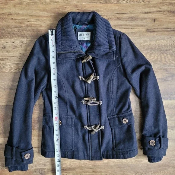 Vintage dELiA*s Women's Navy Blue Toggle Pea Coat M Wool Blend Jacket Y2K Preppy - Picture 8 of 13